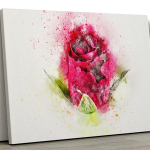 Rosa Tulpe Blume Aquarell Motiv, Badezimmer Dekor Gerahmt Leinwand Druck Wandkunst für Schlafzimmer, Küche pp497