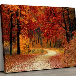 Herbst baum szene warm rot orange Lounge Gerahmt Leinwanddruck Wandkunst pp77