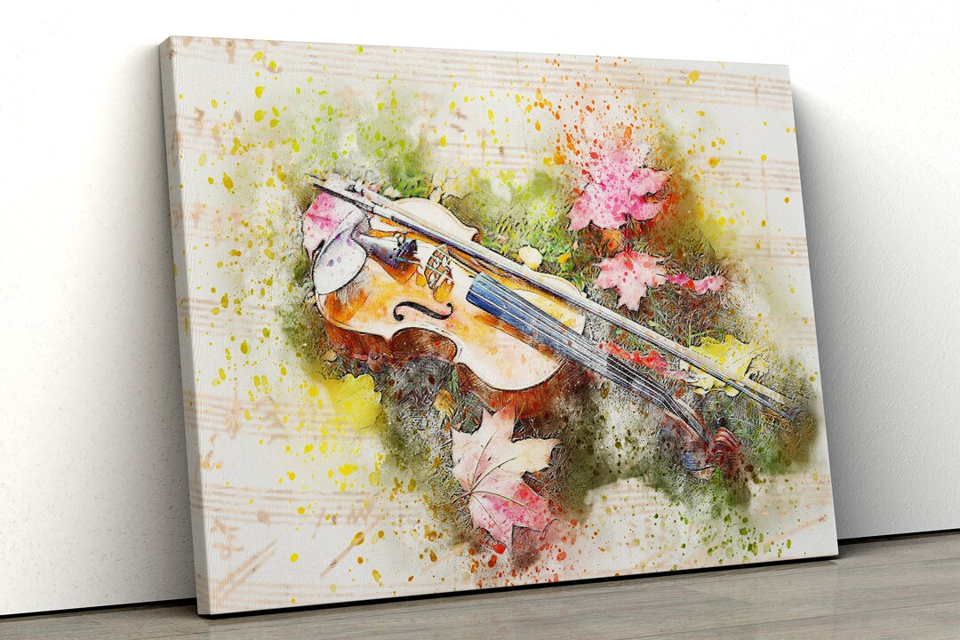 バイオリン音楽水彩画寝室額入りキャンバスプリントウォールアート