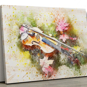Violin music water colour painting bedroom Framed Canvas Print Wall Art, Poster, music art, violin painting, Decor gift pp488