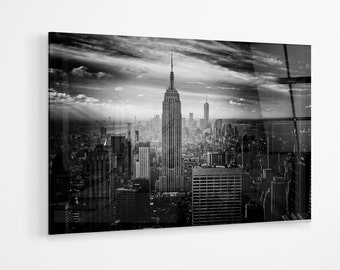 New York black and white premium Acrylic glass Print Wall Art cityscape, skyline bedroom decor canvas gift a127