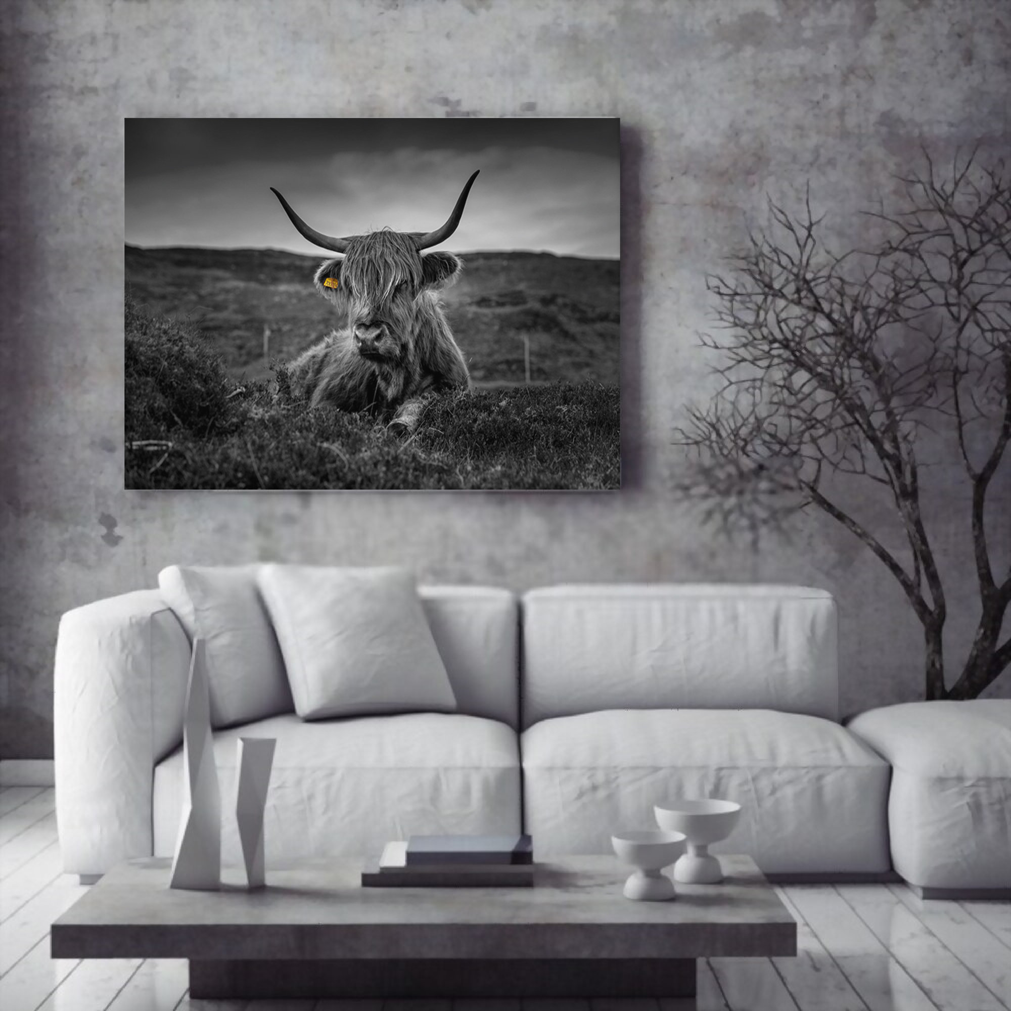 Highland Cow Black and White Framed Canvas Print Wall Art Etsy UK