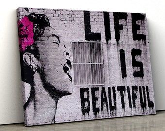 Banksy Life is Beautiful famous Graffiti Street Wall Art Print Canvas Various Size