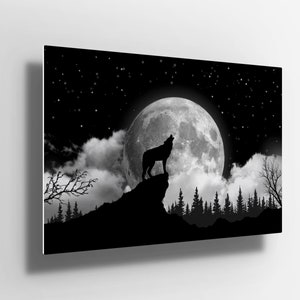 Wolf on Mountain scene Metal Aluminium Print Wall Art | wolf Poster | wolf canvas | wolf bedroom Decor | gift m139