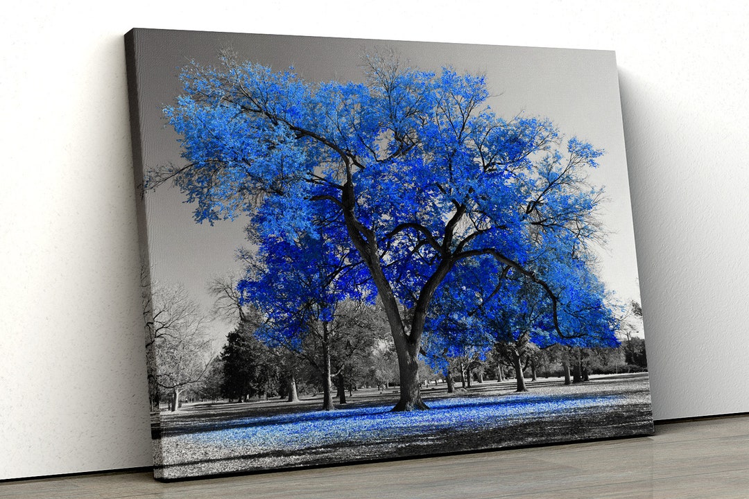 Large Blue Tree Black White Home Decor Nature Framed Canvas Print Wall Art 110 Etsy