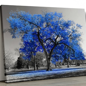 Large Blue tree black white Home Decor Nature Framed Canvas Print Wall Art 110