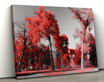 Large Red Forrest black white Home Decor Nature Framed Canvas Print Wall Art 108