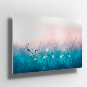 Teal wild flowers daffodil Scene Metal Aluminium Print Wall Art | Poster | canvas | Decor | gift m285