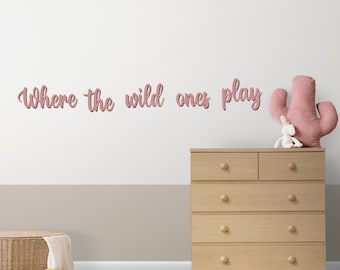 Panneau 3D où les sauvages jouent en bois ou en acrylique miroir chambre de bébé scandinave, chambre à coucher, art de la salle de jeux pour enfants grandes lettres en bois v109