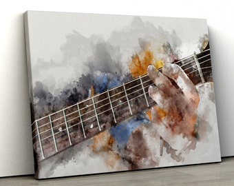 Guitar playing watercolour painting scene Home Decor Nature Framed Canvas Print Wall Art pp400