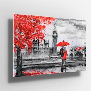 Red black and white London big ben Oil Painting Metal Poster Aluminium Print Wall Art | canvas | Metal Poster sign | gift m98