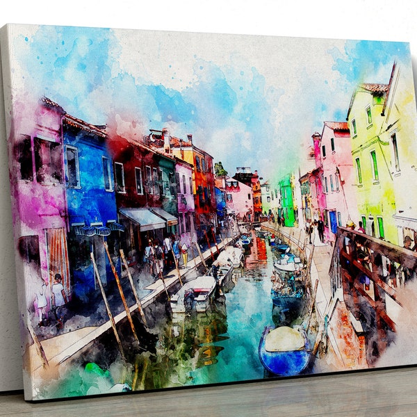 Abstract Venice canal water colour painting Scene, bathroom decor, Framed Canvas Print Wall Art for bedroom, kitchen pp507