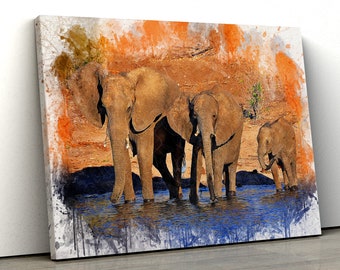 Large water colour Elephant colourful bedroom Framed Canvas Print Wall Art | Poster | nursery painting  | gift pp494