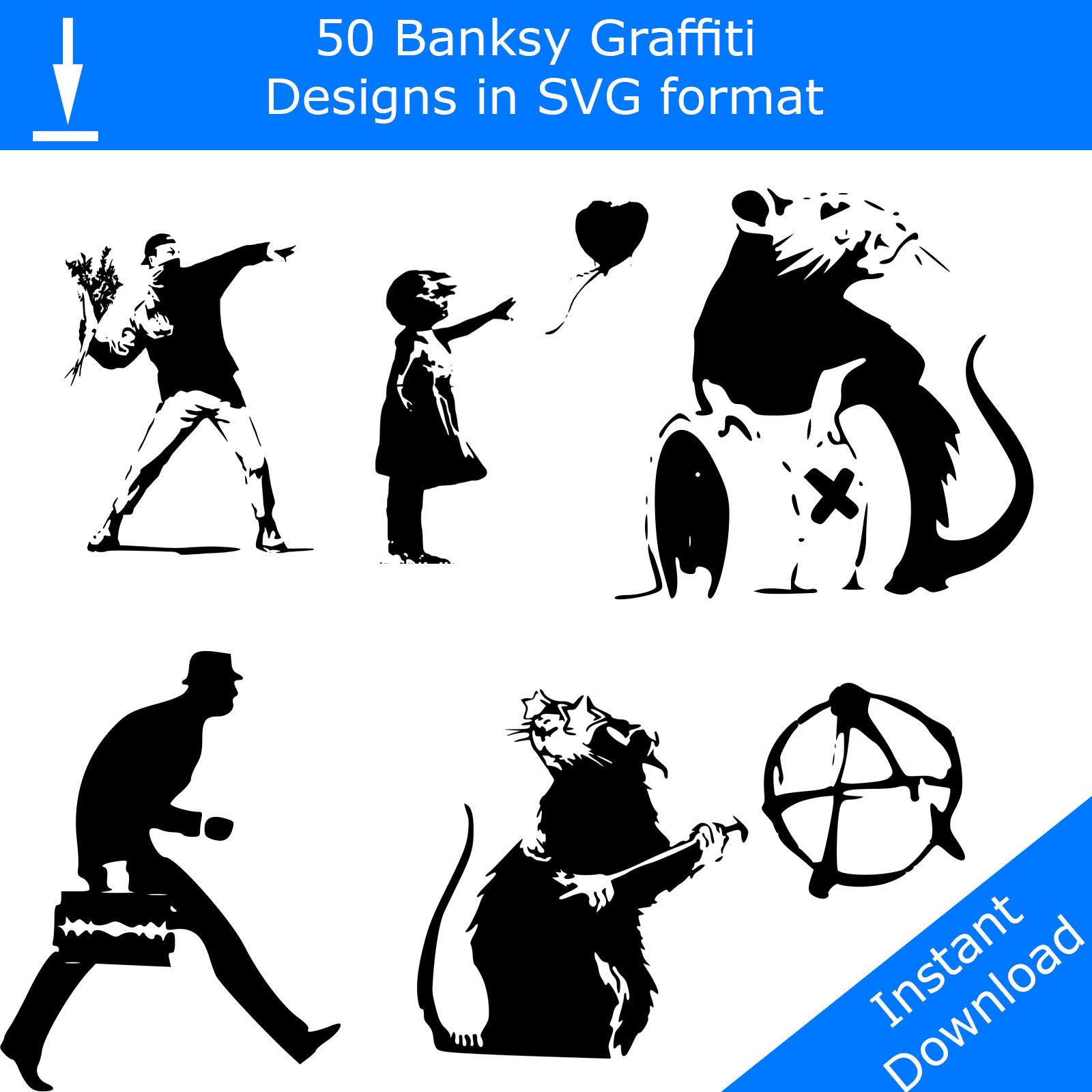 Download 50 Banksy Famous Graffiti designs in SVG format instant | Etsy