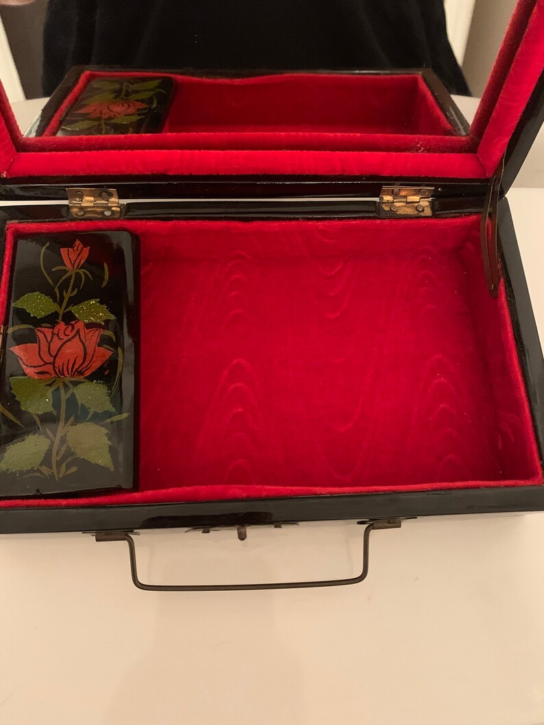 Beautiful Black Lacquer Jewelry Box With Handle Etsy