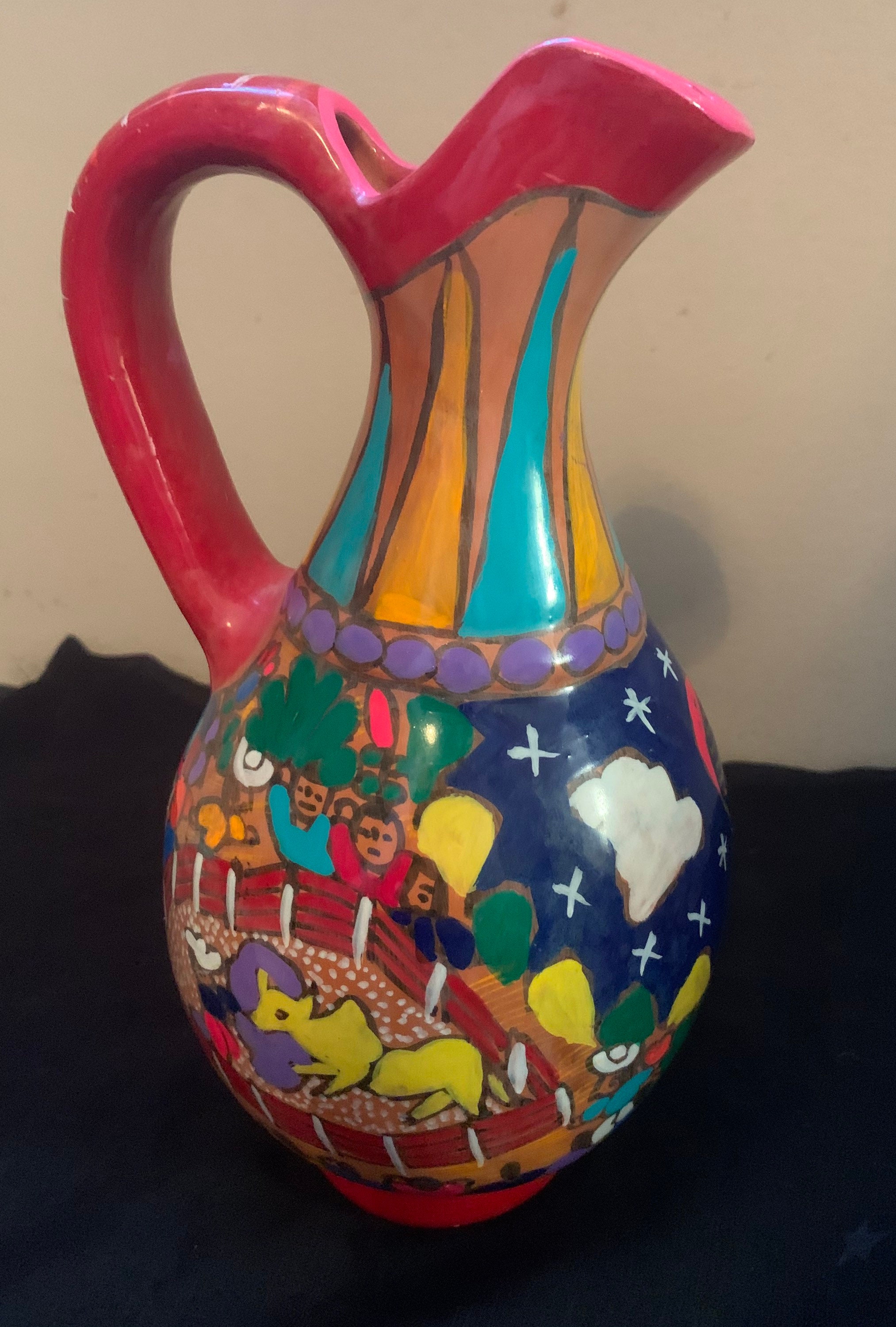 Colorful Vintage Mexican Clay Jug - Etsy UK