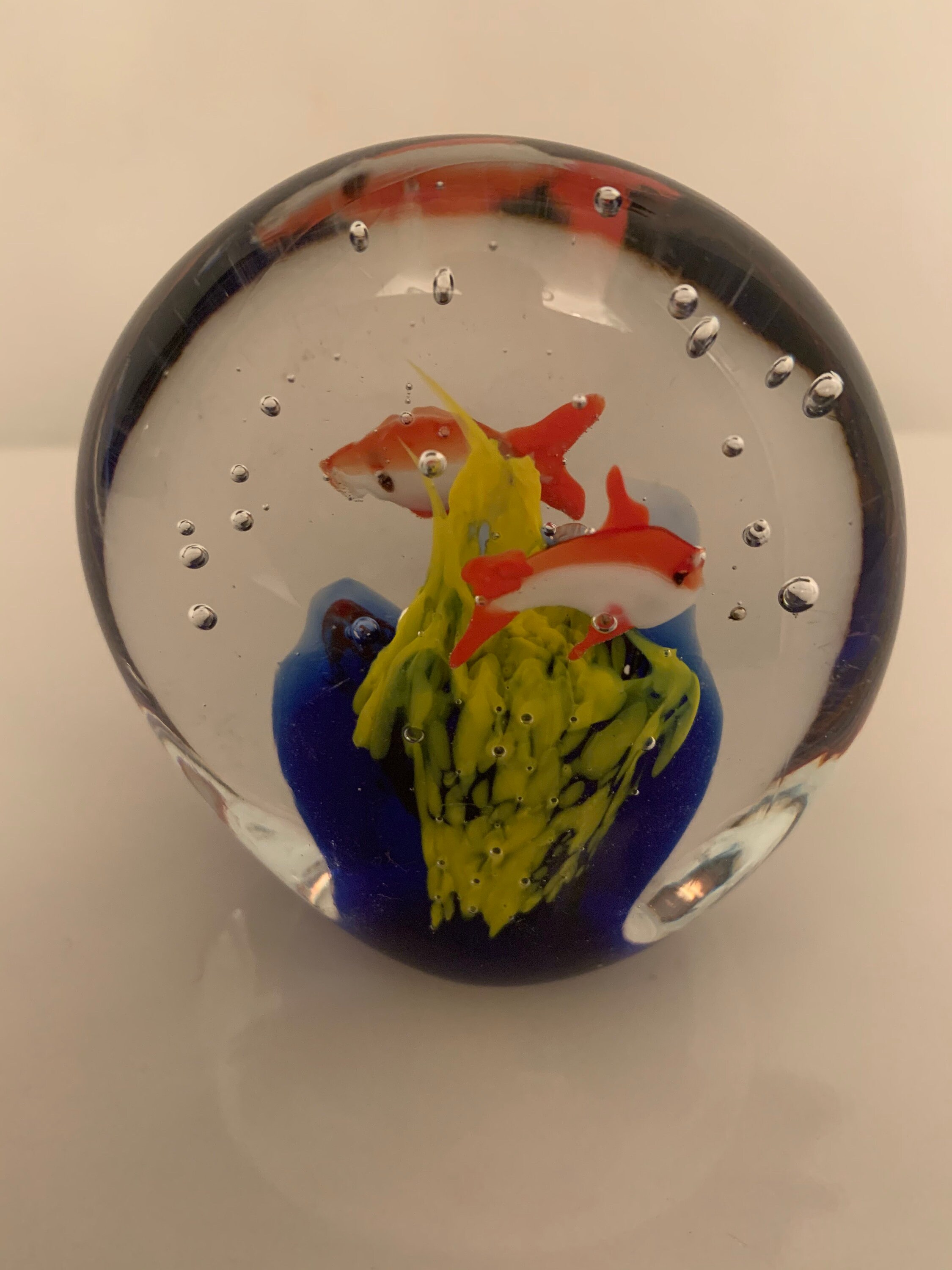 Small Clear Glass Paperweight With Painted Fish Etsy