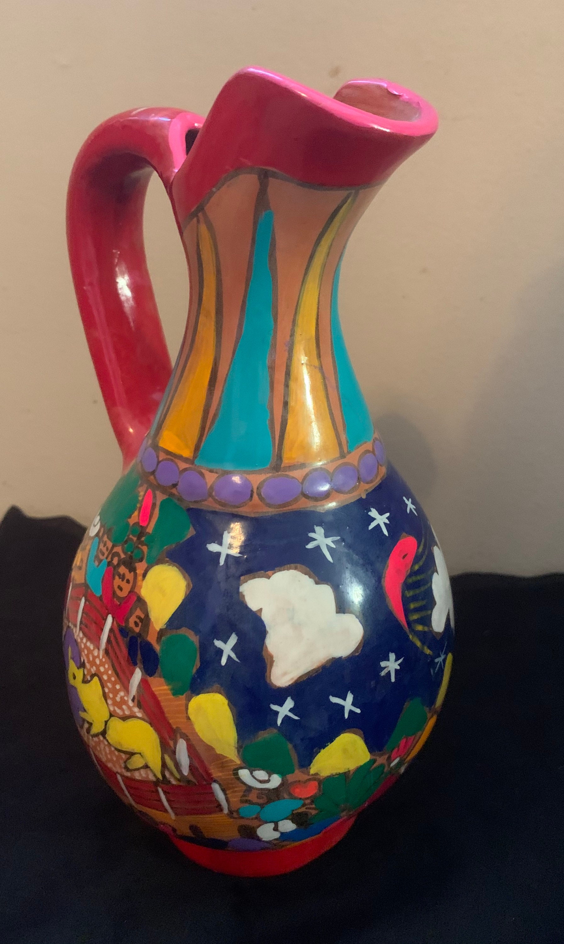 Colorful Vintage Mexican Clay Jug - Etsy UK