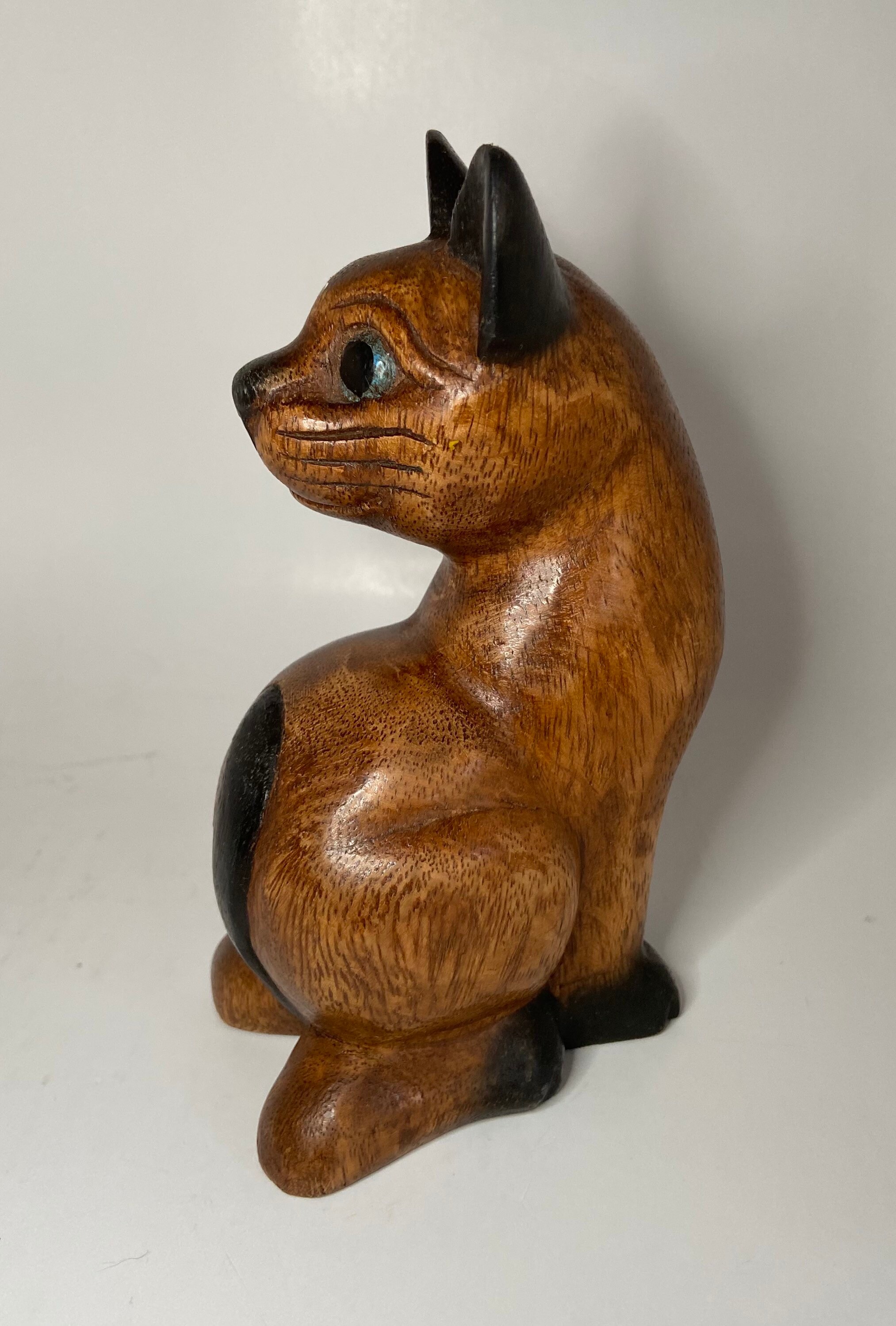 Interesting Vintage Carved Wooden Cat Etsy