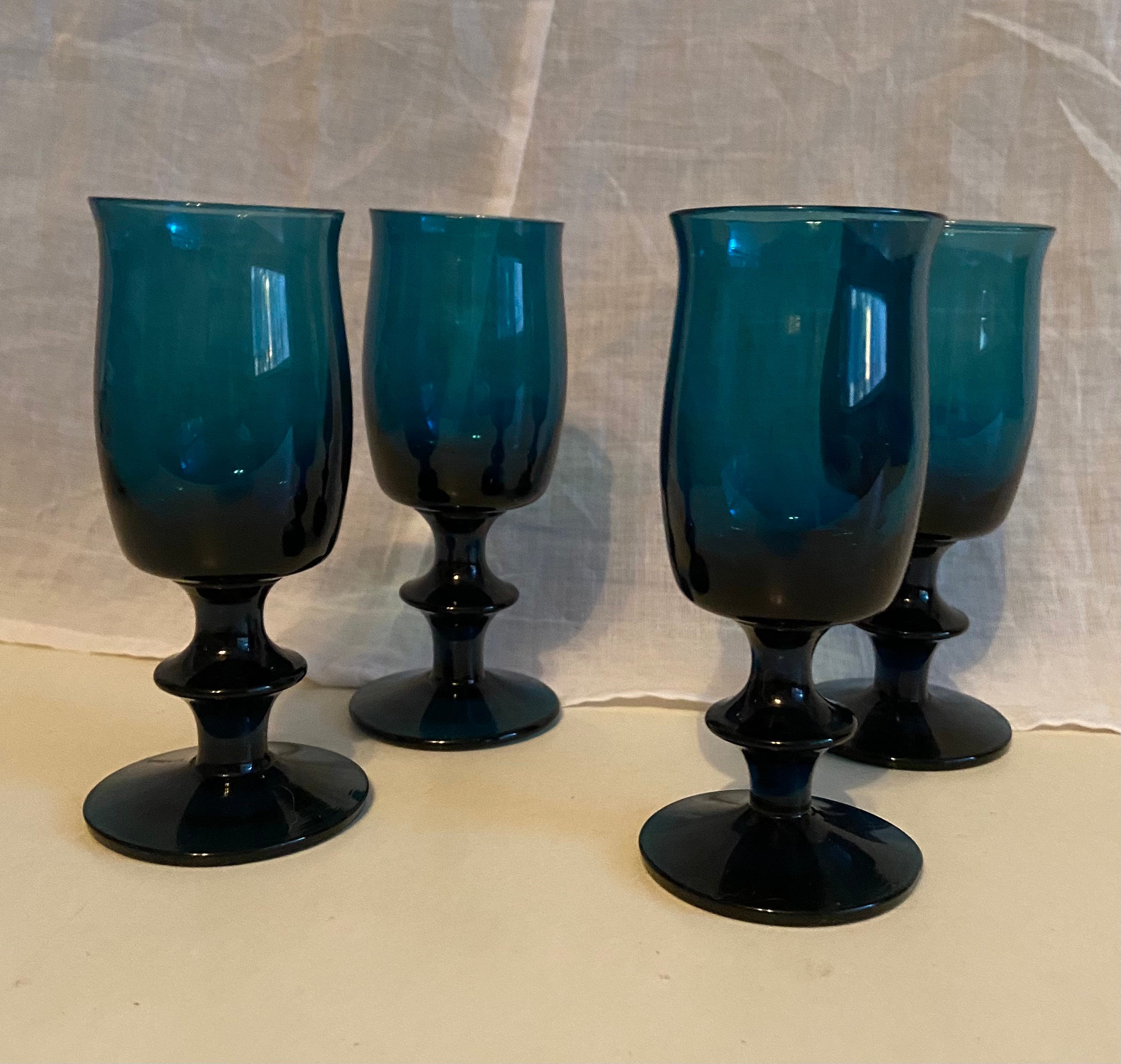 Elegant Set of 4 Blue Stemmed Shot Glasses Etsy