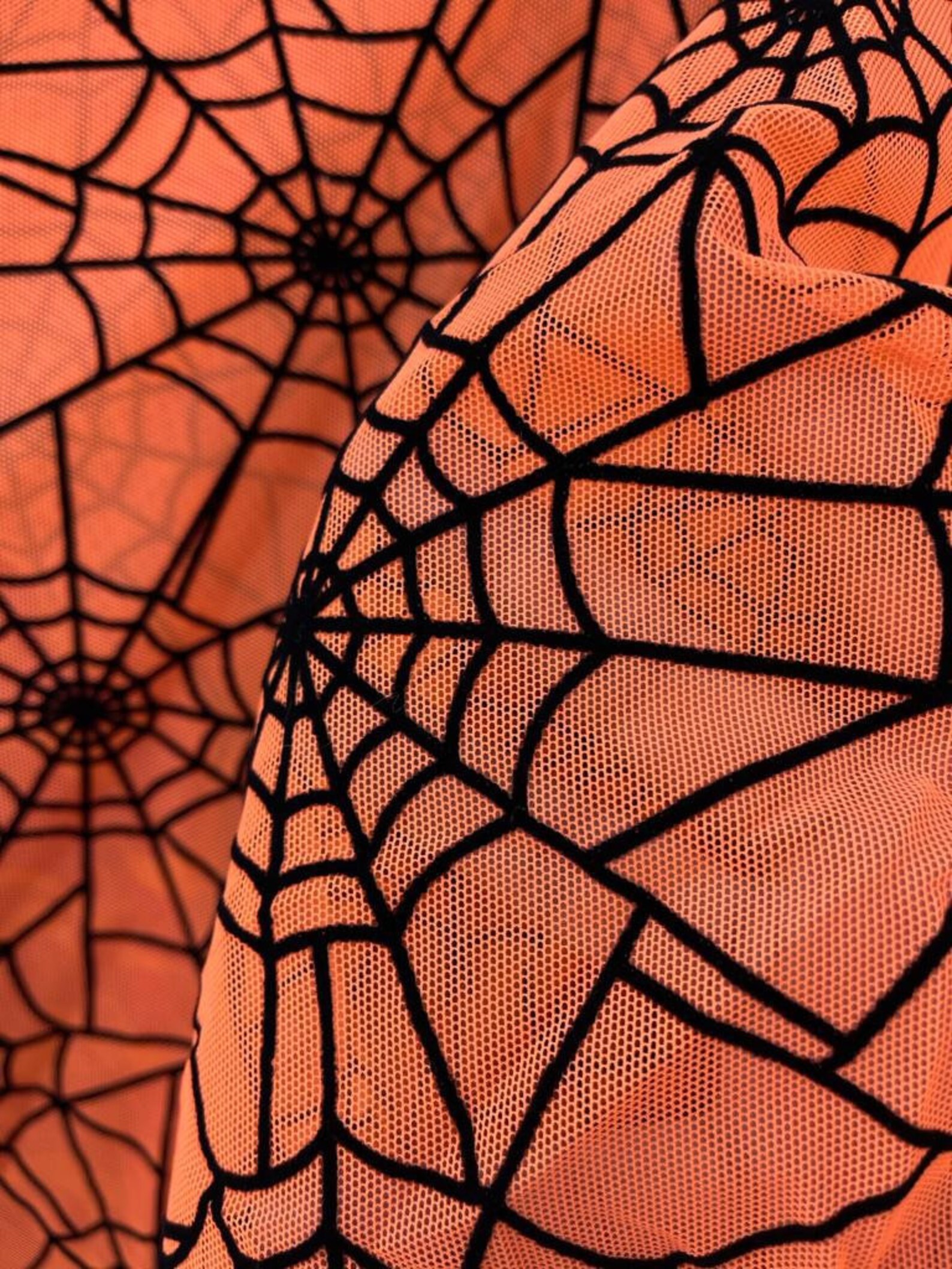 New Orange Mesh Black Spider  Fabric sold by yardPolyester Etsy