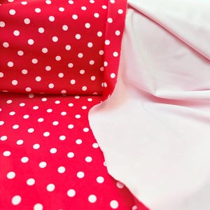 Polka dots poly spandex 4 way stretch fabric sold by yard 60” wide (multiple colors available) red/white