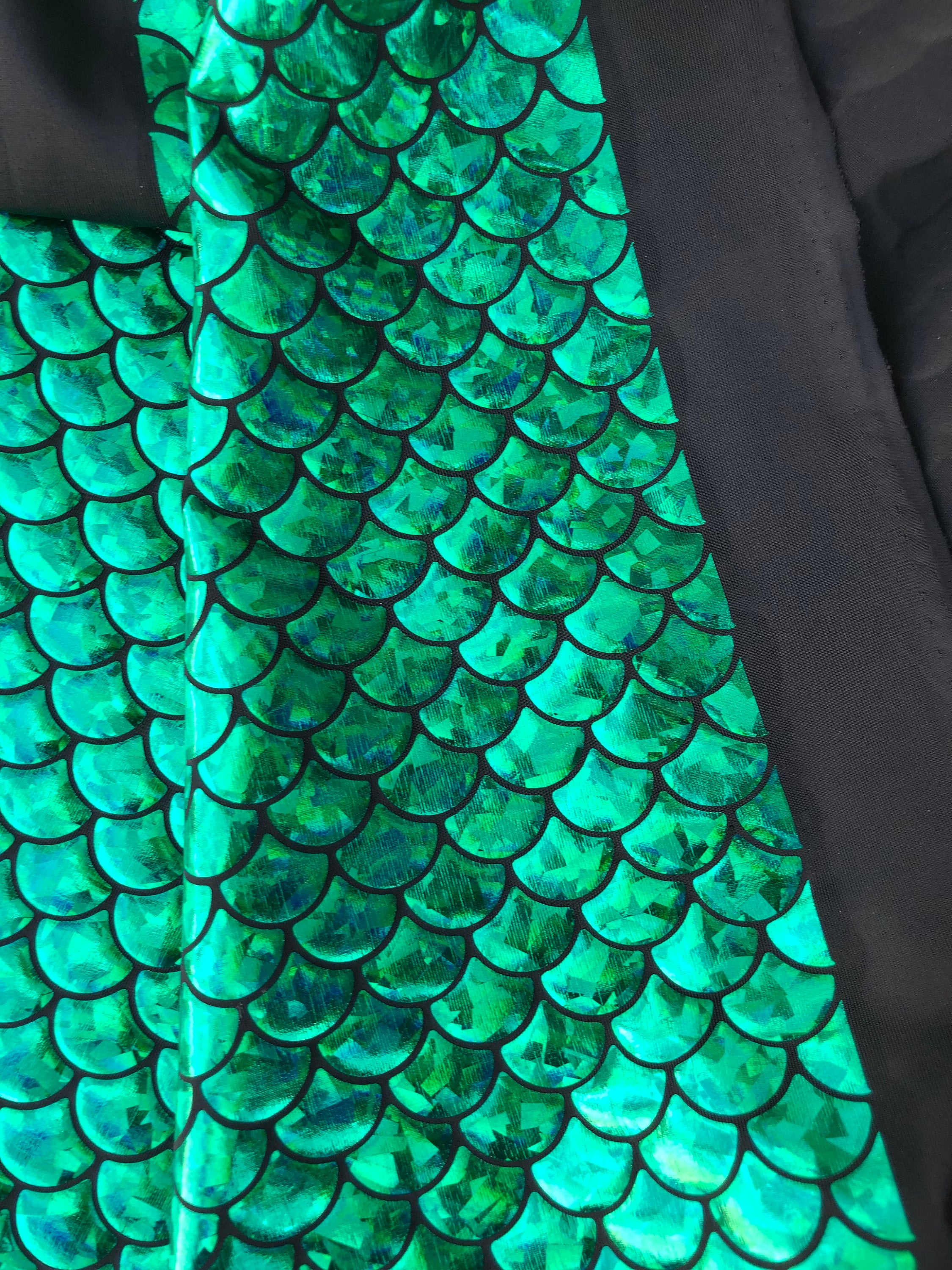 Mermaid Holographic Green Scales Poly Spandex Stretch Fabric by-the-ya–  Peridot Clothing