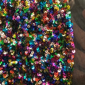 New Rainbow Multicolor 5mm Sequins Seaweed on High quality Mesh fabrics 4 way Stretch fabric sold by yard