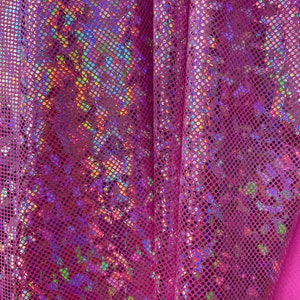 Pink / silver hologram shattered glass fabric nylon spandex 4 way stretch fabric sold by yard 60” wide