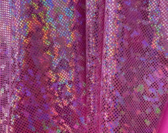 Pink / silver hologram shattered glass fabric nylon spandex 4 way stretch fabric sold by yard 60” wide
