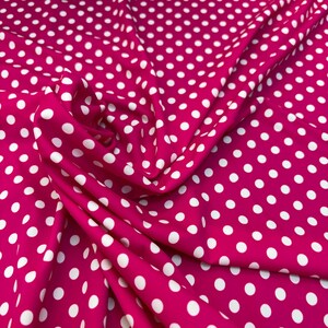 Polka dots poly spandex 4 way stretch fabric sold by yard 60” wide (multiple colors available) fuchsia pink/white