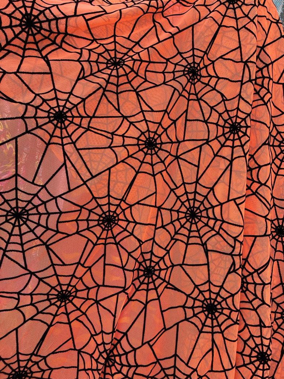 New Orange Mesh Black Spider  Fabric sold by yardPolyester Etsy