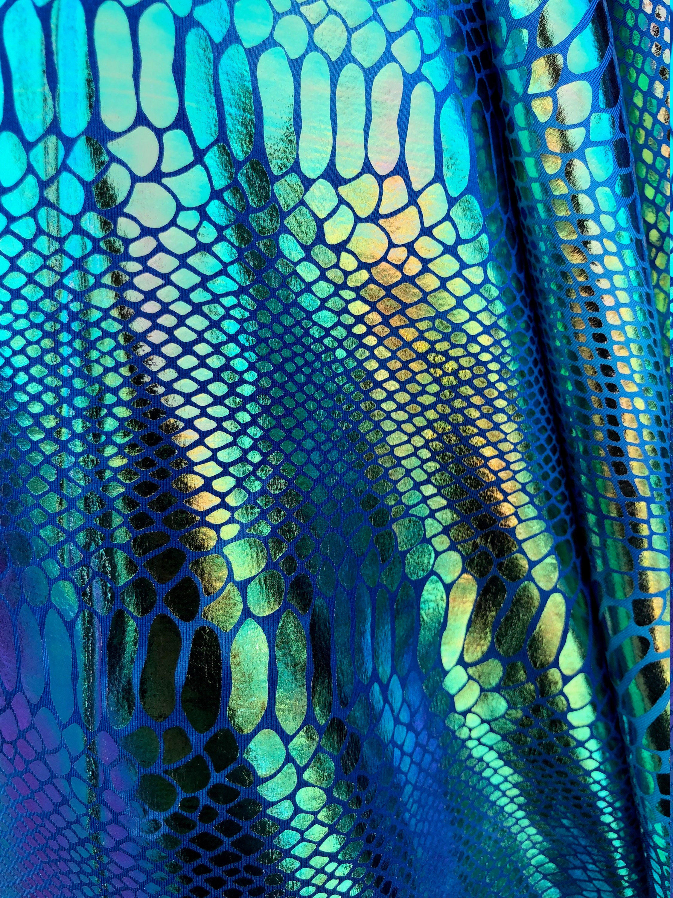 Tie Dye Blue-Green Iridescent Snake Print Nylon spandex 4way Strech