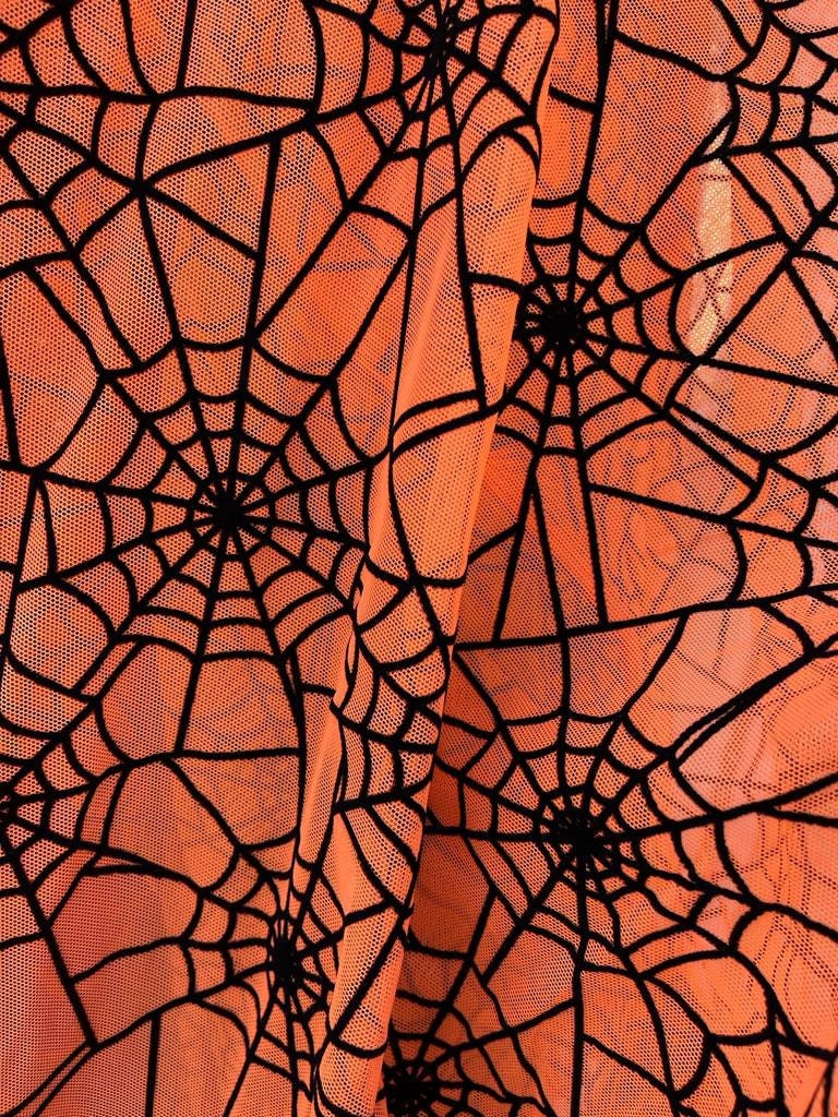 New Orange Mesh Black Spider  Fabric sold by yardPolyester Etsy