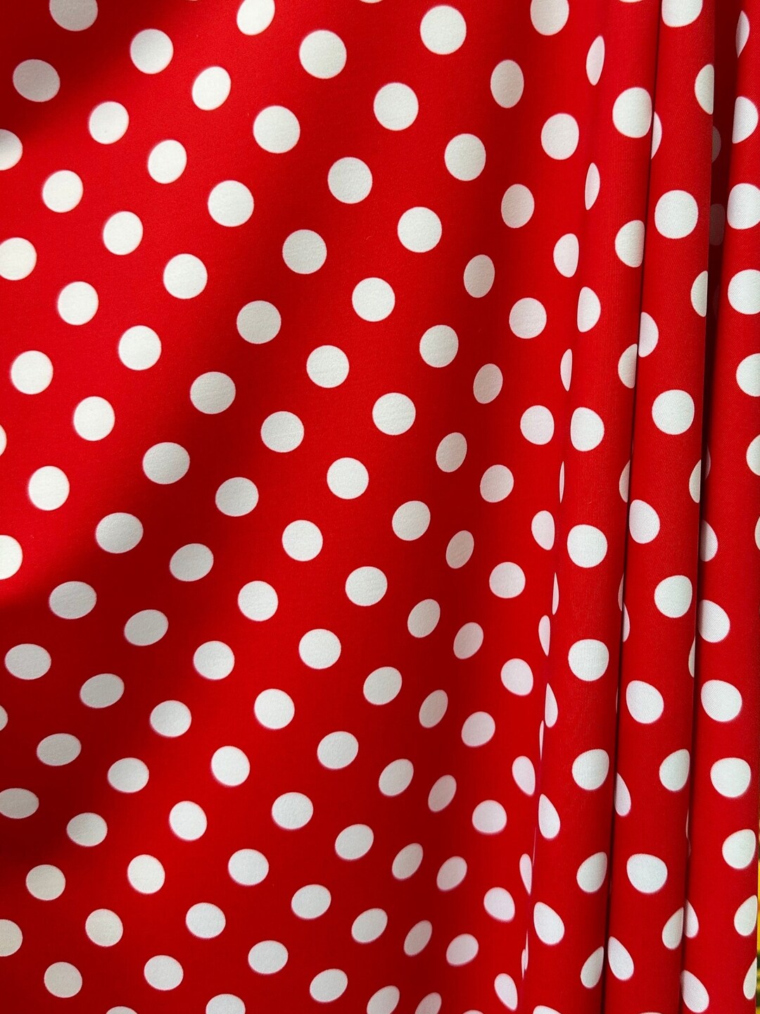 Red and White Polka Dots Fabric Medium Size Dots Nylon Spandex 4 Way ...