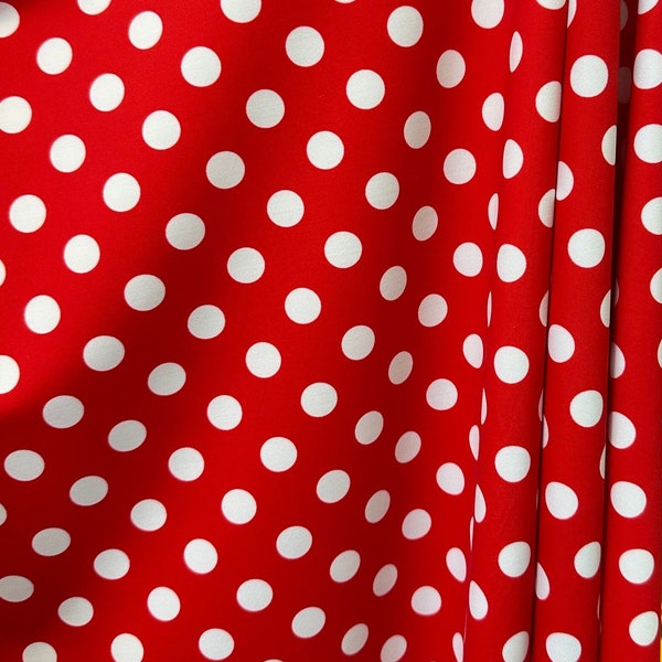 Red and white Polka dots fabric medium size dots nylon spandex 4 way stretch fabric sold by the yard 60” wide