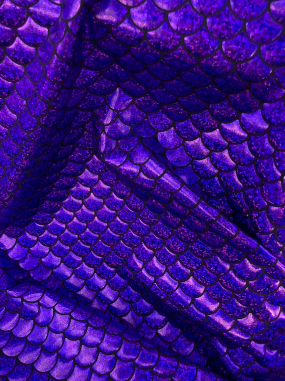 Purple Foil Hologram Fish Mermaid Scales Fabric on Black