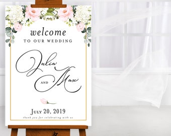 Wedding Welcome Sign | Custom Sign | Floral Wedding Program Sign | Wedding Welcome Program Poster | Watercolor Pink Roses