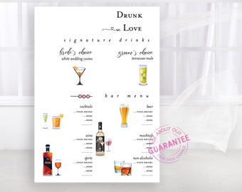 Signature Drinks Sign | Signature Cocktails | Bar Sign | Bar Menu | Custom Signature Drinks Sign | 2 Sizes Included