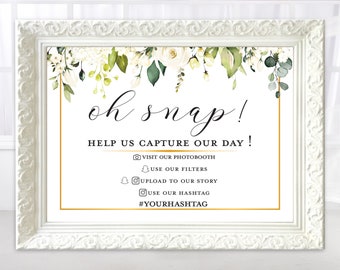 Wedding Hashtag Sign | Instagram Snapchat Sign | 2 Sizes Included | Watercolor Cream Roses | Greenery | PDF & JPG Files | Instant Download