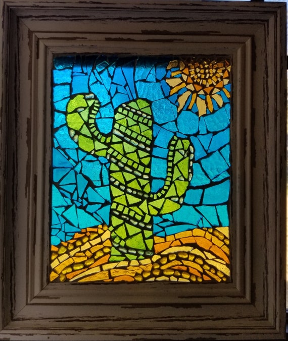 Southwestern Cactus Stained Glass Mosaic Wall Art Decor Suncatcher Window Treatment Outdoor Wilderness Unique - Stained Glass Mosaic Wall Art Southwestern Cactus Stained Glass Mosaic Wall Art Decor Suncatcher Window Treatment Outdoor Wilderness Unique - Stained Glass Mosaic Wall Art
