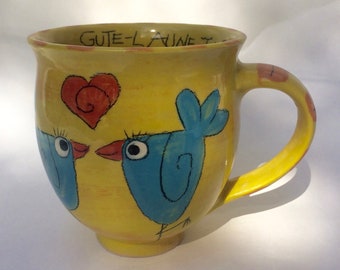 Favorite cup / beautiful large milk coffee cup with bird motif / with inscription / handmade / dishwasher safe / teacup / xxL cup
