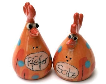 Salzstreuer & Pfefferstreuer en céramique / motif de poulet / fait à la main / original / lave-vaisselle / 2132 / Idée cadeau de Berlin