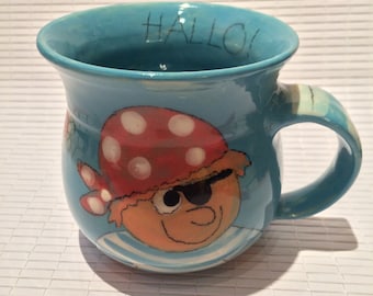 Tasse pour enfants pour garçons avec motif pirate en céramique / fait main / original / lave-vaisselle / bleu / Allemagne