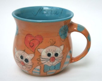 Tasse préférée avec décor de chat - Tasse en céramique / fait à la main / Tasse pour enfants ou tasse à café / 1308