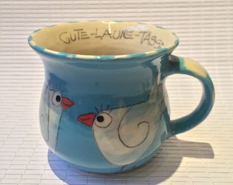 Tasse préférée bleu turquoise avec motif d'oiseau/tasse en céramique joyeuse/lave-vaisselle/tasse en céramique/tasse en céramique/tasse faite à la main