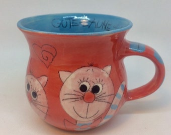 Tasse préférée rouge avec des chats/ tasse en céramique heureuse avec motif de chat/ F/ passe au lave-vaisselle/ tasse en céramique/ tasse en céramique/ Allemagne