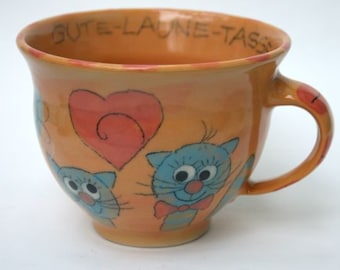 Tasse préférée / grande tasse en céramique / tasse à café au lait ou tasse à thé avec décor de chat / fait main / lavable au lave-vaisselle / 1310