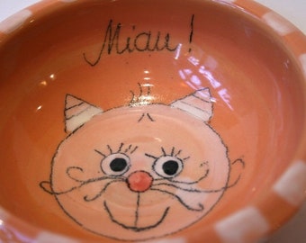 Bol de nourriture pour chat en céramique / orange / fait à la main / lave-vaisselle / pour les amoureux des chats / Allemagne / original / bol de nourriture pour chat