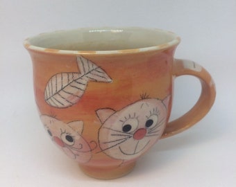 Tasse préférée / belle grande tasse en céramique orange / avec inscription / fait main / passe au lave-vaisselle / pour les amoureux des chats / Allemagne